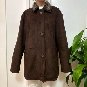 Utex Faux Suede Coat With Faux Fur Trim & Lining